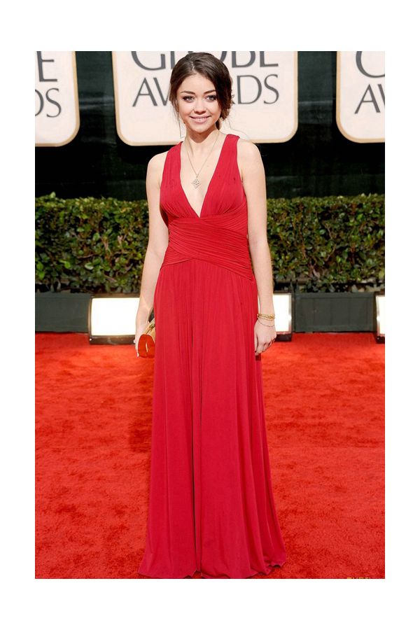 Sarah Hyland Red Sleeveless V-neck Formal Prom Dress Golden Globes 2010 Party