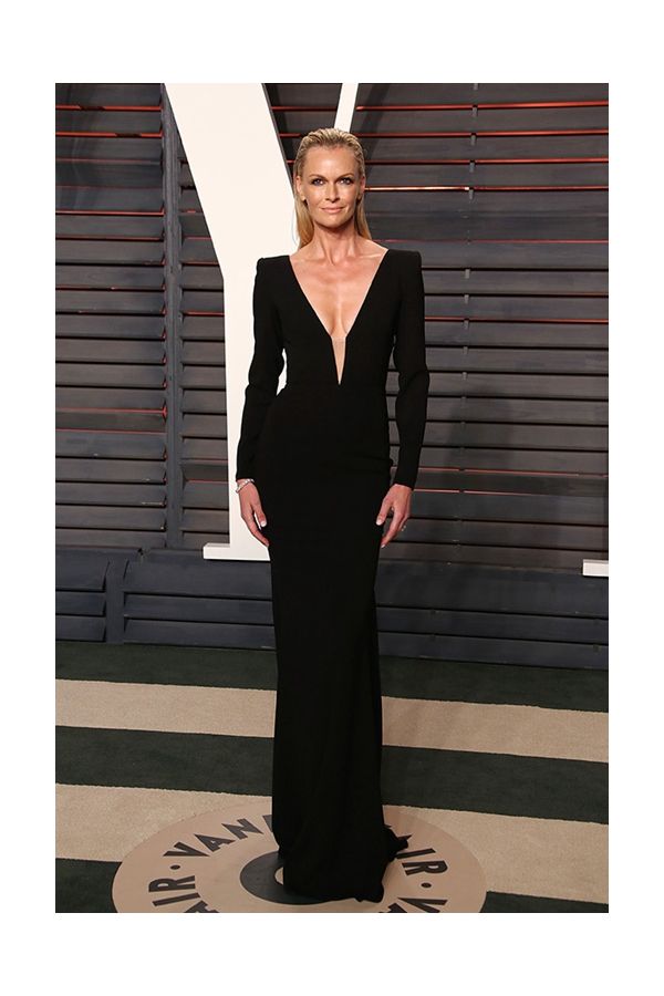 Sarah Murdoch Inspired Black Long-sleeve V-neck Evening Dress Oscars 2016