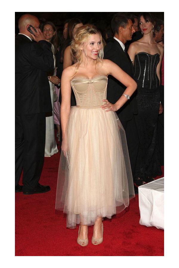 Scarlett Johansson Nude Strapless Tulle Prom Party Dress Met Gala 2008