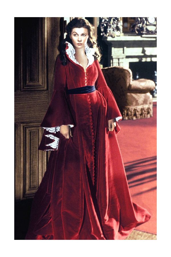 Vivien Leigh as Scarlett O'Hara Red Long-sleeves Velvet Dress Gone With The Wind