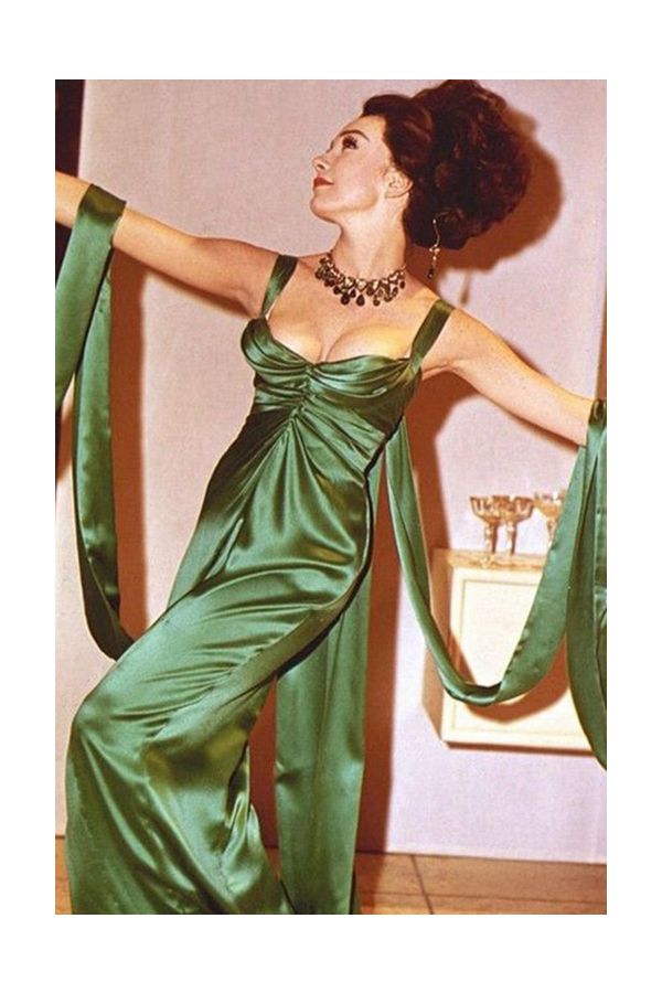Shirley MacLaine Inspired Emerald Green Satin Dress Movie "What a Way to Go" Costume
