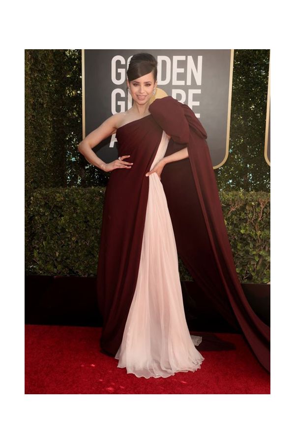 Sofia Carson Inspired Burgundy and Pink Formal Prom Dress Golden Globes 2021