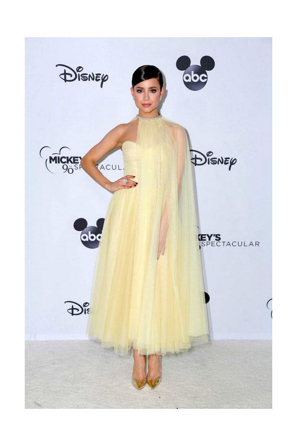 Sofia Carson Inspired Yellow Tulle Celebrity Prom Party Dress Mickey's 90th Spectacular