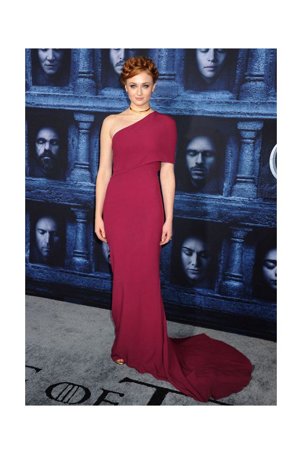 Regal Enigma – Sophie Turner Game of Thrones Premiere–Inspired One-Shoulder Mermaid Gown with Sweep Train