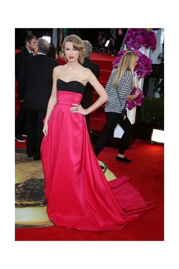 Taylor Swift Fuchsia and Black Strapless Formal Prom Dress Golden Globes 2014