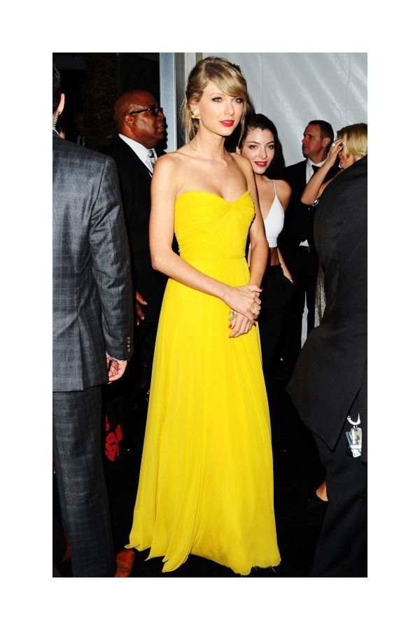 Taylor Swift Yellow Strapless Chiffon Formal Prom Dress Golden Globes 2015 Party