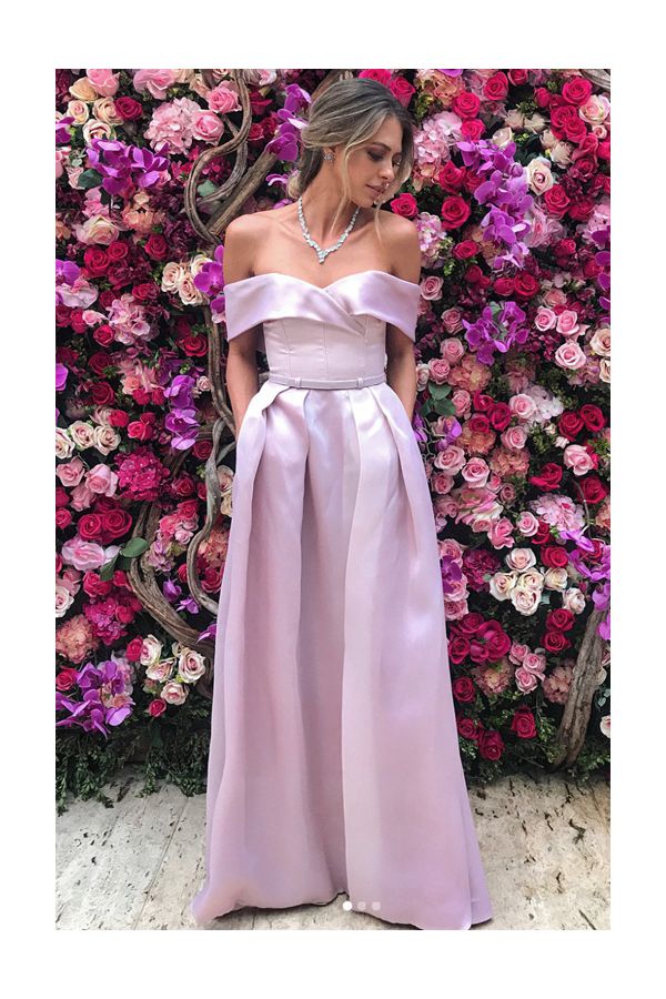 Lilac Enchantment – Off-the-Shoulder Satin Corset & Palazzo Jumpsuit