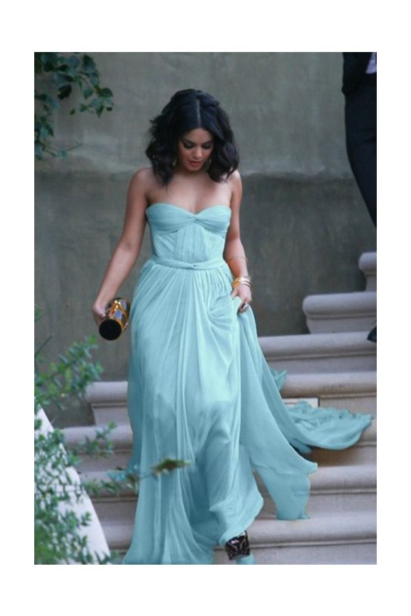 Ocean Whisper – Strapless Blue Chiffon Ball Gown