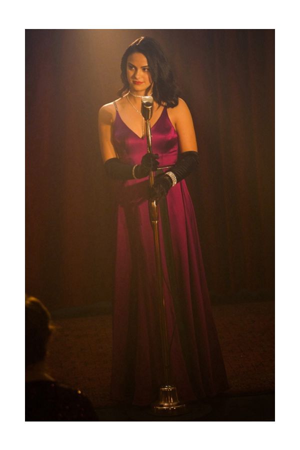 Camila Mendes as Veronica Lodge Fuchsia Pink Satin Dress on TV Show Riverdale