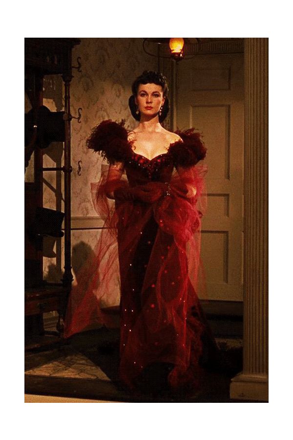 VIvien Leigh Burgundy Red Velvet Dress in Movie "Gone With the Wind" Costume