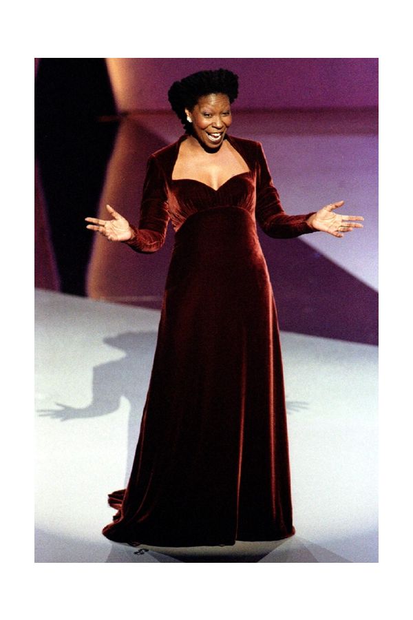 Whoopi Goldberg Inspired Burgundy Long-sleeve Velvet Dress Oscars 1994