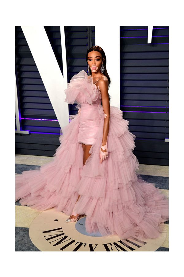 Winnie Harlow Pink Tulle Celebrity Dress Vanity Fair Oscars 2019 Party