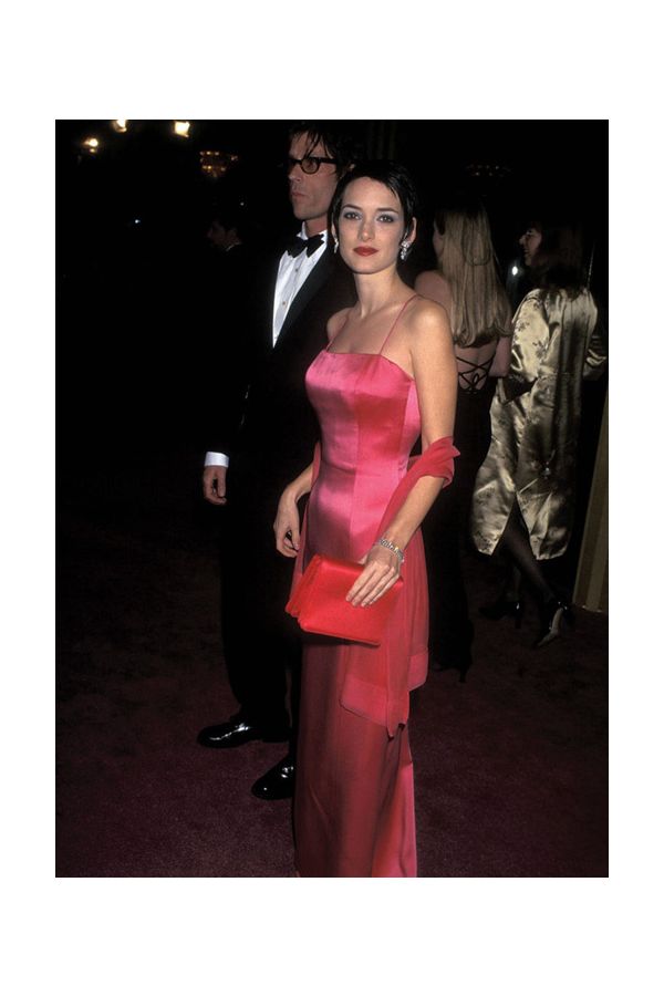 Winona Ryder Inspired Pink Satin Celebrity Formal Prom Party Dress AFI Awards 1997