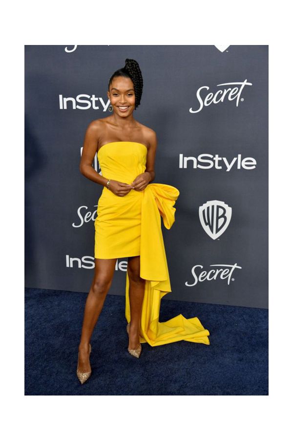 Yara Shahidi Short Yellow Cocktail Party Celebrity Dress Golden Globes 2020 Party
