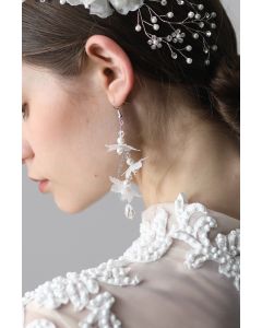 Feathered Pearl Drop Earrings for Evening Gowns