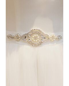 Crystal and Pearl Embellished Bridal Sash for Evening Gowns