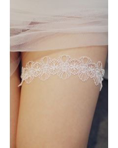 Lace Floral Garter with Pearl Accents for Bridal Wear