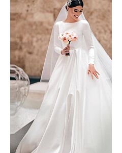 Long-Sleeve High-Neck Ball Gown with Long Train for Formal Events