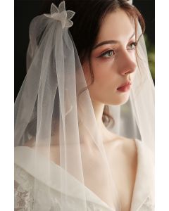 Two-Tier Tulle Veil with Floral Embellishments for Bridal Events