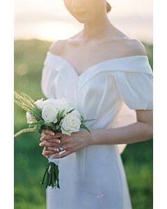 Off-the-Shoulder Puff Sleeve A-Line Gown with Long Train for Wedding Events