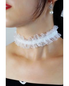 White Ruffled Choker for Formal Wear