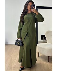 Emerald Elegance Buttoned Gown