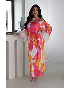 Long Sleeve Maxi Dress with Feather Cuffs 