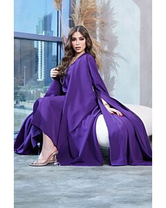 Royal Purple Cape-Style Gown with Draped Detail