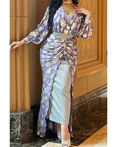 Long  Sleeve High Low Hem Evening Gown