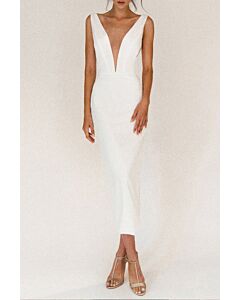 Ivory Plunge Neckline Bodycon Dress