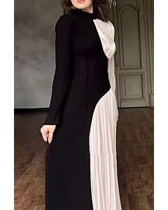 High Neck Long Sleeve Color Block Gown