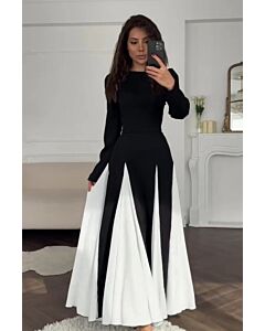 Black and White Contrast Pleated Maxi Dress