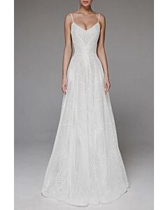 Geometric Beaded Spaghetti Strap A-Line Gown