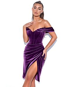 Purple Velvet Off-the-Shoulder Party Dress