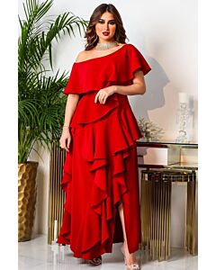 Scarlet Ruffle Elegance Gown
