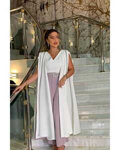 White Cape Sleeve Jumpsuit with Lilac Wide Leg Pants