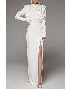 High-Slit Long Sleeve Evening Gown