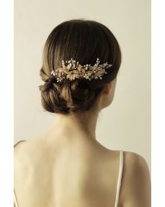 Rose Gold Beaded Floral Hairpiece for Formal Evening Gowns