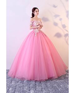 Blossom Whisper – Floral Off-Shoulder Gown