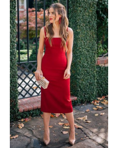 Dakota Johnson Inspired Little Red Midi-length Cocktail Party Celebrity Dress Fifty Shades Darker
