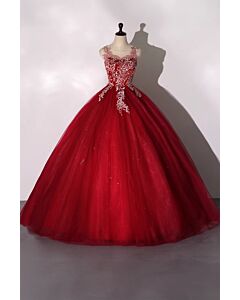 Crimson Bloom – Embroidered Red Ball Gown