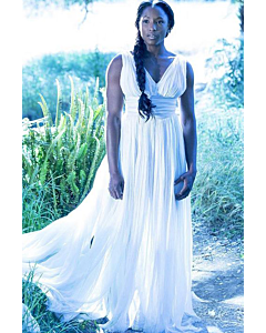 Rutina Welsey Inspired White V-neck Chiffon Formal Prom Celebrity Dress True Blood