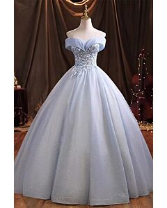 Celestial Whisper – Blue Off-Shoulder Gown