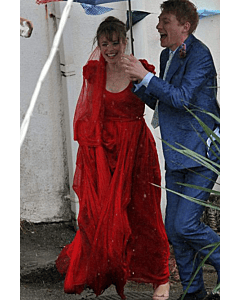 Rachel McAdams Red Floral Cap-sleeve Celebrity Wedding Dress in Movie "About Time"
