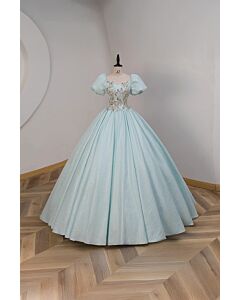 Frosted Whisper – Ice Blue Embroidered Ball Gown