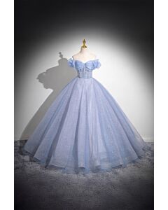 Frosted Bloom – Elegant Ice Blue Evening Dress