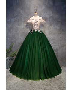 Emerald Whisper – Forest Green Embroidered Gown