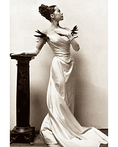 Leslie Caron White Off-the-shoulder Satin Celebrity Evening Dress in 1950s Movie "Gigi"