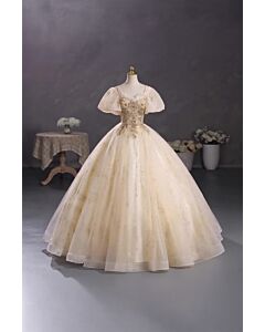 Celestial Glow – Champagne Embroidered Gown