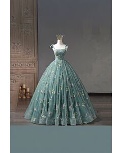 Whispering Forest – Embroidered Green Tulle Gown